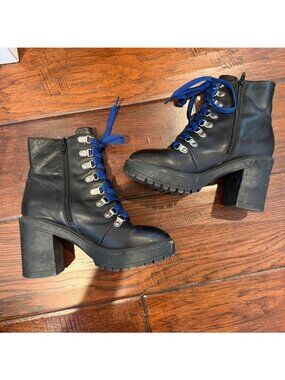 Steve Madden Leather Black Platform Combat Boots Size 6 Grunge